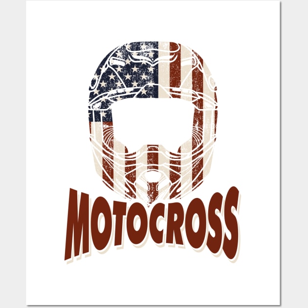 Motocross Helmet USA Flag Wall Art by A-Buddies